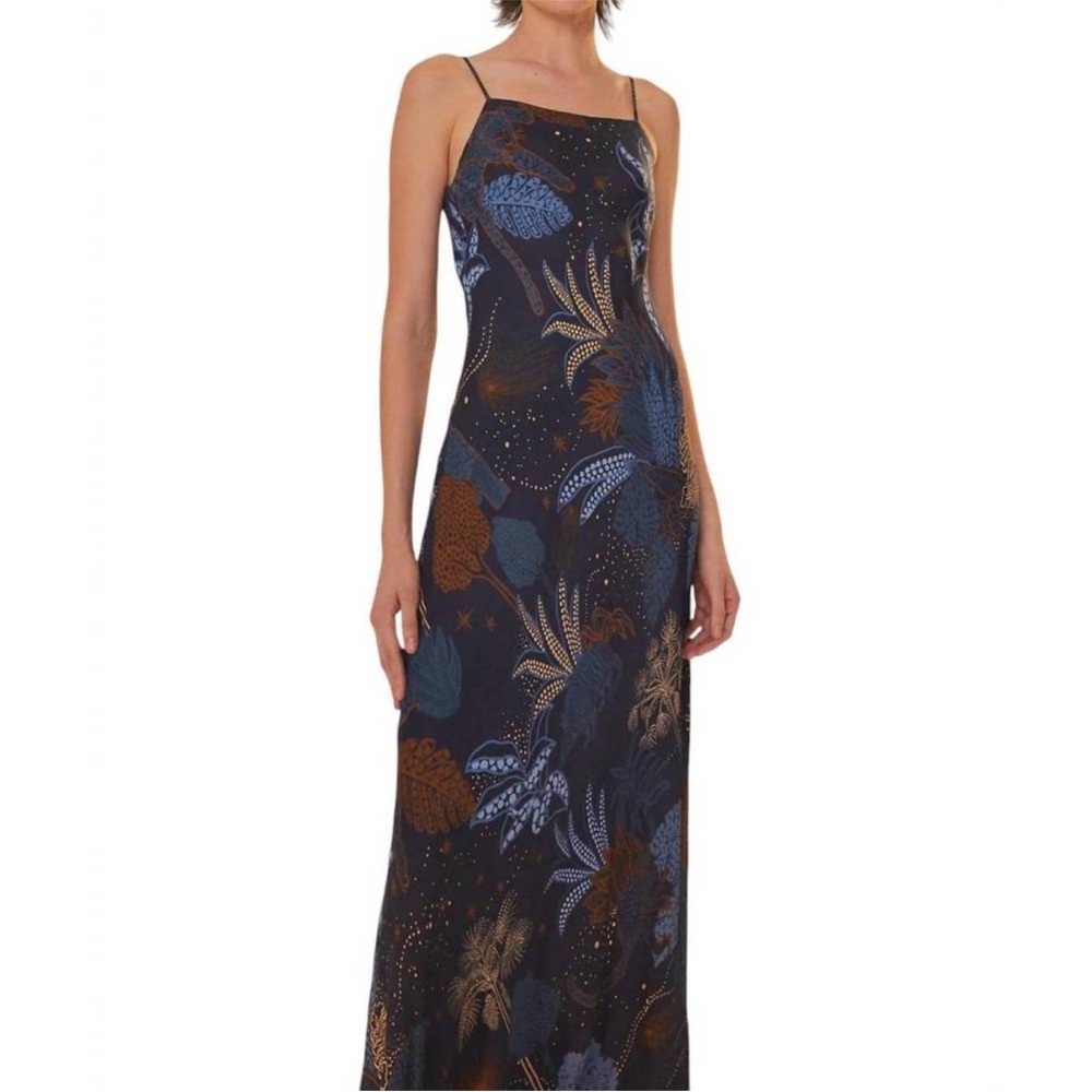 New FARM Rio Night Jungle Navy Blue Slip Dress - Picture 5 of 10